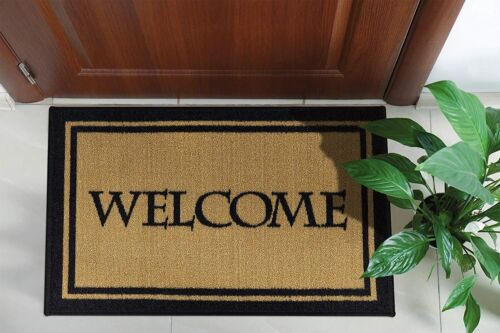 Welcome Doormat Outdoor Heavy Duty 20&#034; x 30&#034; Home Door Mat Beige Black