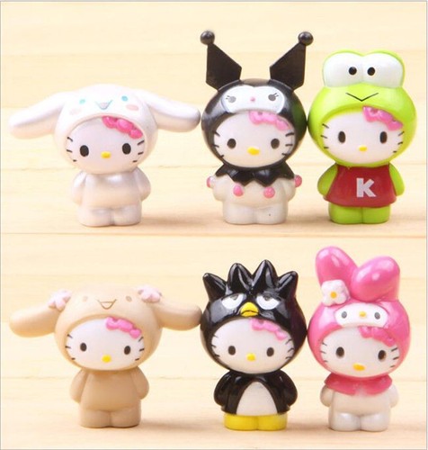 6pcs Hello Kitty Anime Figure Model Doll Toy Decoration Cake Topper 4CM