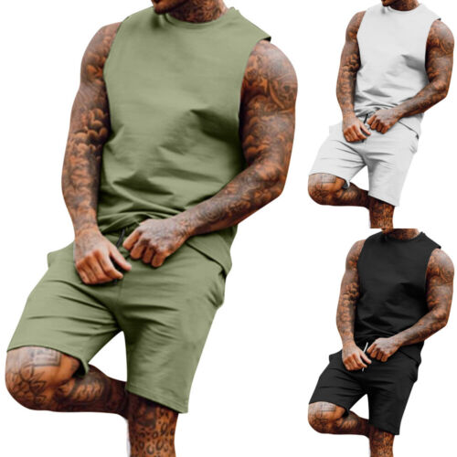Mens Summer Casual Vest Shorts Outfits Gym Jogger Joggings Tracksuit Sports Wear 