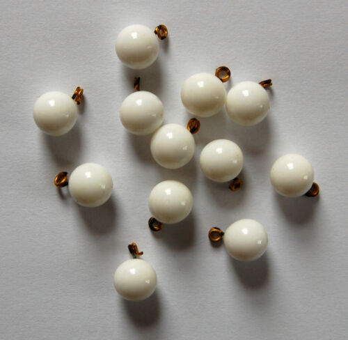VINTAGE ANTIQUE 12 WHITE GLASS BALL BEAD PENDANTS DANGLES OCCUPPIED JAPAN 10mm