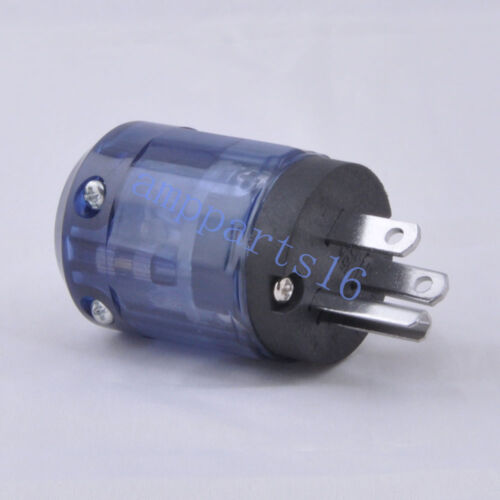 1pcs  Audio AMP US AC Main Power Plug Rhodium Plate DIY Transparent Blue P037