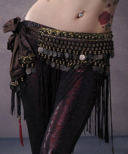 Belly Dance Costume Hip Scarf Tribal Fringe Tassel Belt/&Copper Coins 3 colours