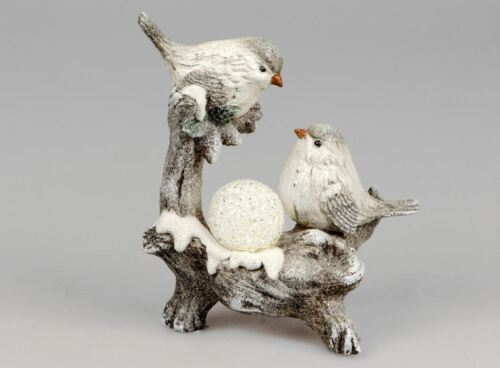 750570 Bird Couple with LED Light 16x20cm Artificial Stone with hand painted finish