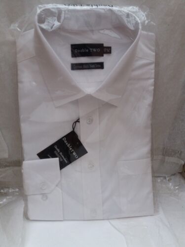 17.5/" Collar Double TWO Long Sleeved Non-iron Cotton Rich White Shirt