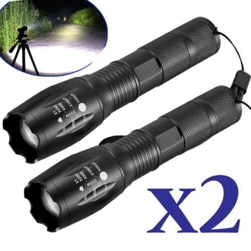 2 Police 90000LM T6 LED Super Bright Zoom Flashlight Powerful Camping Lamp Torch