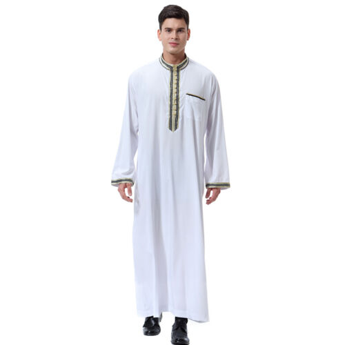 Mens Muslim Long Sleeve Robe Abaya Saudi Islamic Long Kaftan Thobe Jubba Clothes