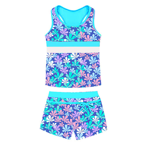 Girls Tankini Bikini Swimsuit Flower Printed Rashguard Swimwear Bathing Suits