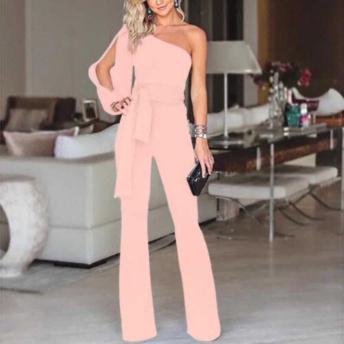 Damen One Shoulder Overall Freizeit Sommer Breites Bein Party Jumpsuit Playsuit