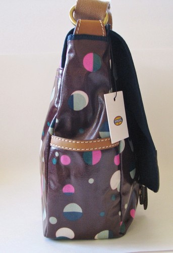 NEW FOSSIL KEYPER MESSENGER TOTAL ECLIPSE CANVAS PVC PURPLE LAPTOP+CROSSBODY BAG