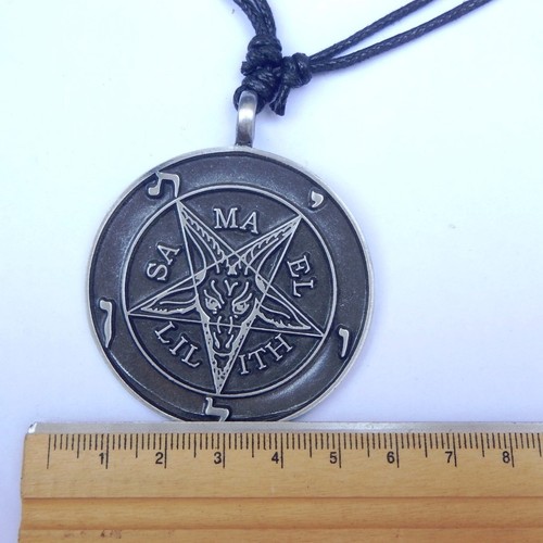 Inverted Star Baphomet Goat Satan PENTAGRAM Pewter Pendant And Cotton Necklace