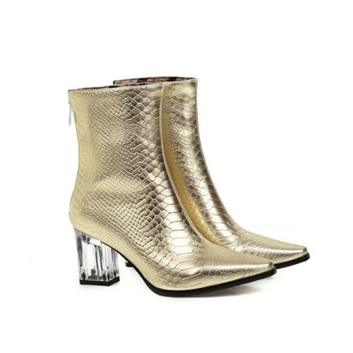 Women Clear Block Heel Ankle Boots Pointd Toe Fashion Party Boots Shoes Big Size