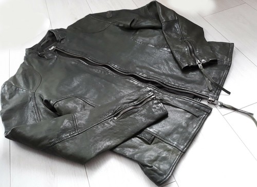 Tigha Herren Lederjacke Biker-Look Keaton Army grün Ziernähten Gr.L UVP 179€