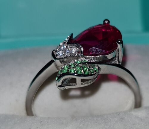 Simulated Emerald & Diamond Ring Sterling Silver 3114004 ELANZA Simulated Ruby 