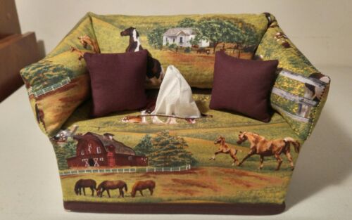 Horses on the Farm Tissue Box Cover Handmade