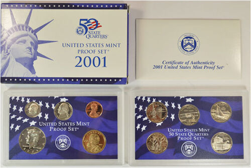 2001-S 10 Coin Proof Set Original Government Packaging W//COA