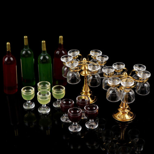 13Pcs//set 1:12 Dollhouse Miniature Wine Bottles Cup Holder Dollhouse AccessoY*wf