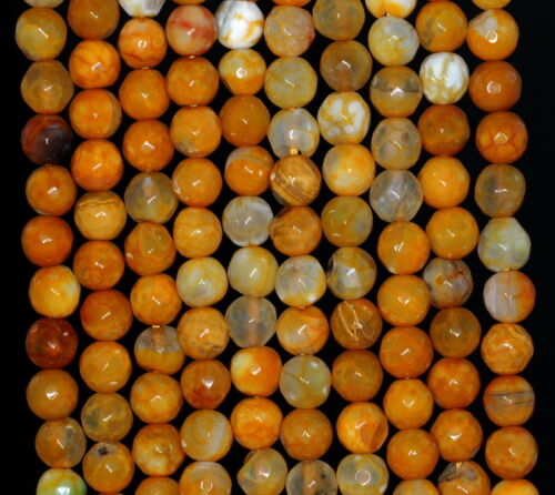6MM  AGATE GEMSTONE YELLOW FACETED ROUND LOOSE BEADS 14.5" 