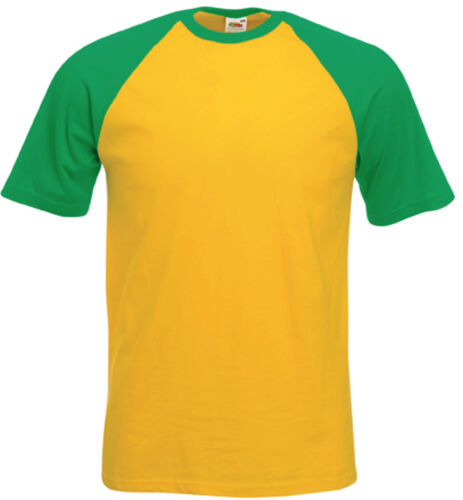 Tee-shirt base ball Fruit Of The Loom jaune//vert 100/% coton SC61026