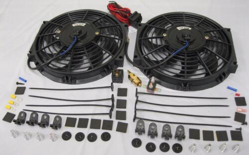 Dual 10/" Curved S-Blade Electric Radiator Cooling Fan Thermostat Relay Kit