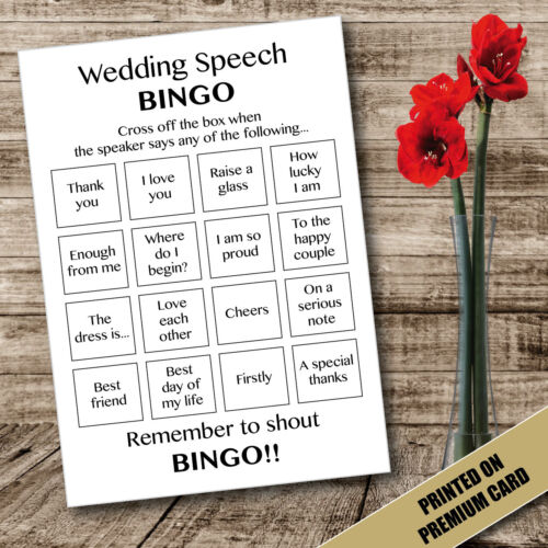 WEDDING SPEECH BINGO STYLE CARDS FUN GAMES KIDS ACTIVITY TABLE DECORATIONS 28