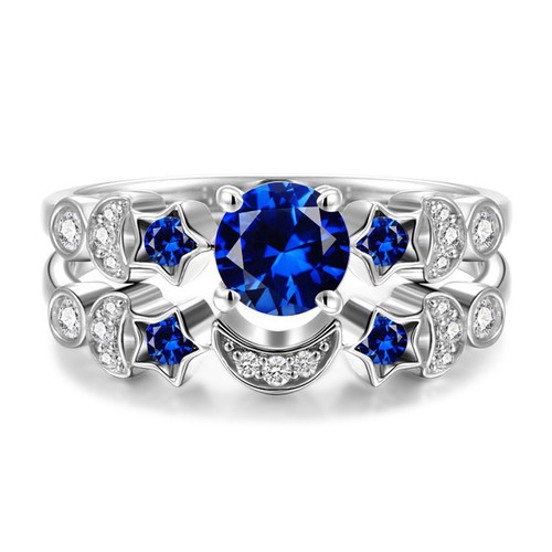 HK 2Pcs Women/'s Fashion Moon Star Inlaid Rhinestone Engagement Rings Gift Cheap