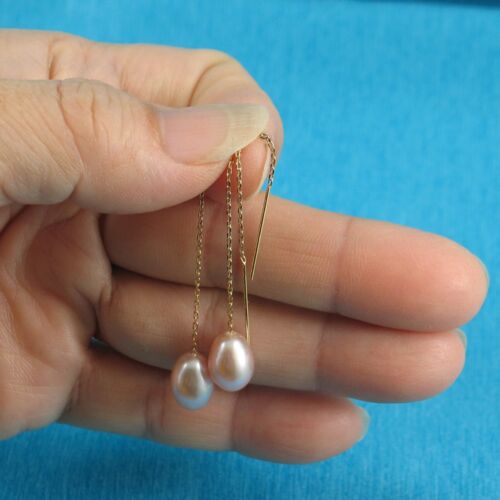 14k Yellow Gold Threader Chain; Lavender Raindrop Cultured Pearl Drop Earrings 