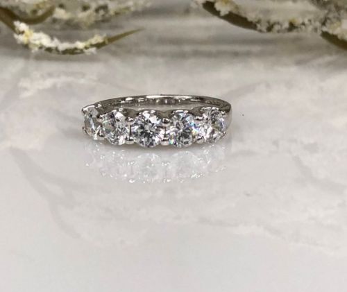 3 Ct Round Simulated Moissanite Engagement Five-Stone Ring 14k White Gold Over 