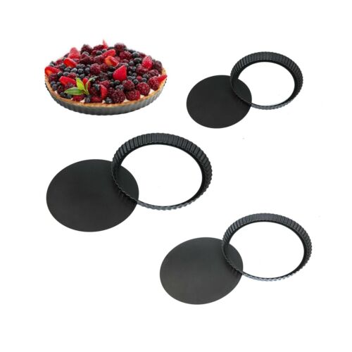 3 Pack Non-stick Tart Pan with Removable Loose Bottom，Carbon Steel Quiche Pan... 