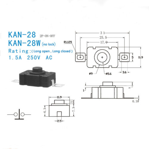 10PCS 18 x 12mm KAN-28 Self-locking Push Button Switch PCB 1.5A 250V Latching
