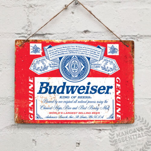 Budweiser Bière Replica Vintage Métal Mural Signe Lager Retro Pub Bar MANCAVE 