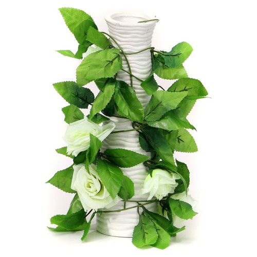 8Ft Artificial Rose Garland Silk Flower Leaf Vine Ivy Home Wedding Garden Decor