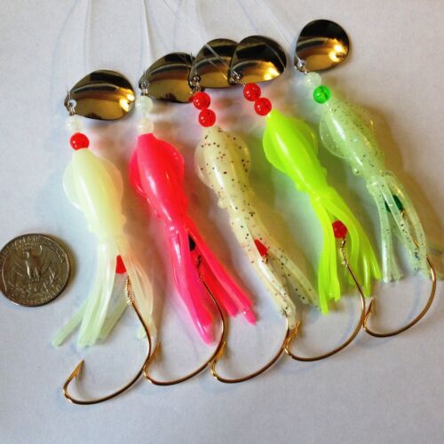 Best Glow Pack Fluke PLIE B2 Squid Fishing Rigs Lures Mustad bar morue