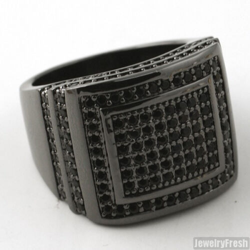 Mens CZ Rectangular Iced Out Ring Black Finish 