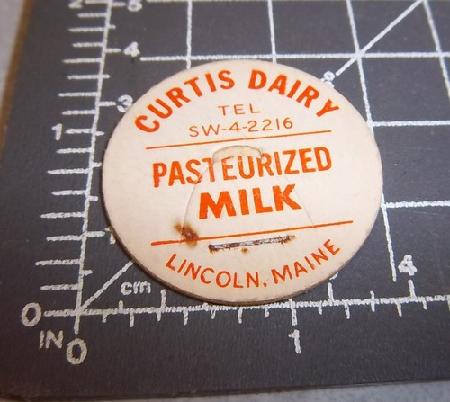 Lincoln Maine Milk Bottle Cap from Curtis Dairy tel SW-4-2216