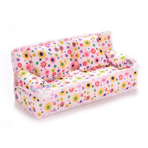 3Pcs//set Mini Dollhouse Furniture Flower Printing Cloth Sofa Couch/&2 CushioFBDU