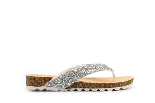 Womens Toe Post Sandals Ladies High Sparkle Glitter Flip Flop Summer Silver Size