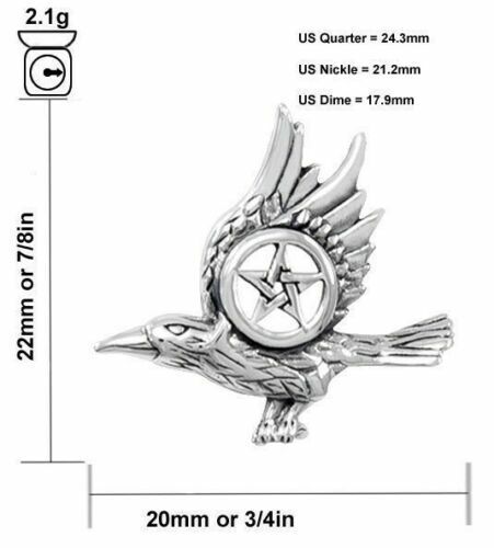 Nouveau Argent Sterling 0.925 Corbeau Oiseau Avec Pentagramme Wiccan Animal Pendentif