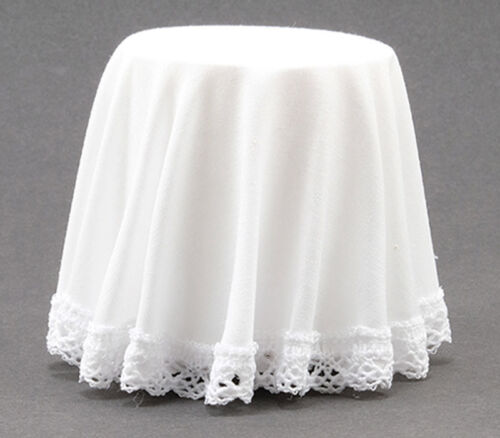 Dollhouse Miniature Chrysnbon Skirted Table in White
