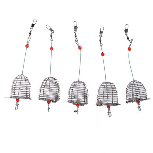 5PCs Wire Fishing Lure Cage Fish Bait Cage Fishing Trap Basket Feeder Holder .mc