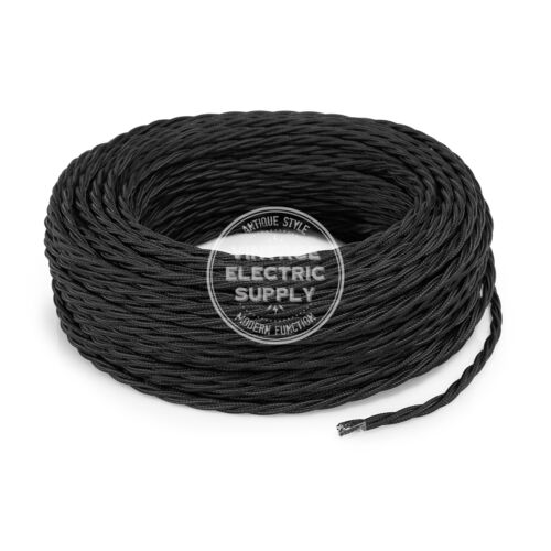 Braided Rayon Fabric Wire 100ft Black Twisted Cloth Covered Electrical Wire