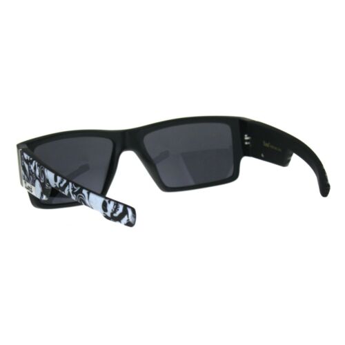 Locs Sunglasses Mens Rectangular Matte Black Skull Print Shades UV 400