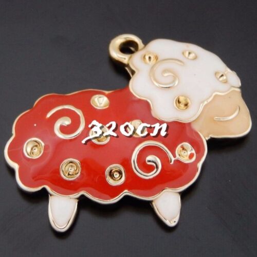 8pcs Vintage Gold Alloy Enamel Red Wool Mutton Pendants Charms Findings 50619 