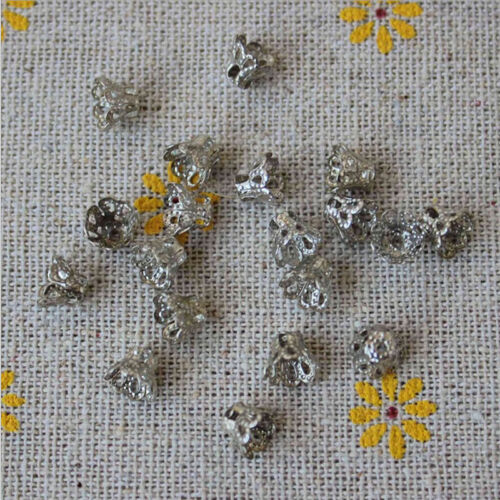 100 Pcs Filigree Flower Cup Shape Silver Loose Bead Caps for Jewelry Making KA 