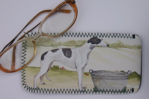 GREYHOUND DOG NEOPRENE GLASS CASE POUCH SANDRA COEN ARTIST WATERCOLOUR PRINT