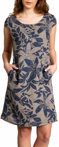 CASPAR SKL026 Damen Sommer Kleid Leinenkleid knielang elegant mit Blumen Druck