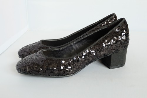 M/&S Court Shoes Black Sequinned with Insolia