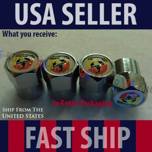 Carlo Abarth Logo Valve Stem Caps Covers Chromed Roundel Wheel Tire Emblem USA