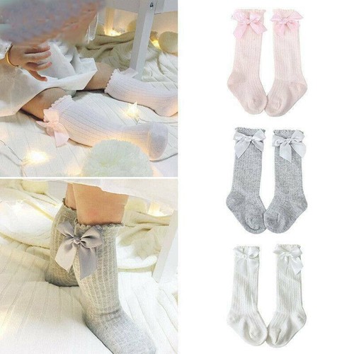 Toddler Kids Baby Girl Knee High Long Socks Princess Bow Cotton Casual Stockings