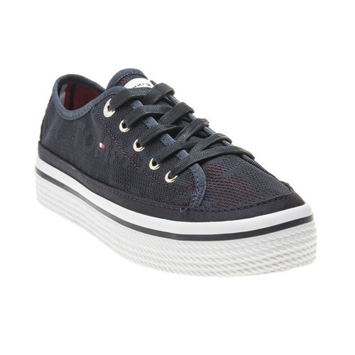 Nouveau Débardeur Tommy HILFIGER bleu marine jacquard Sandale Textile Baskets Plates-formes de dentelle