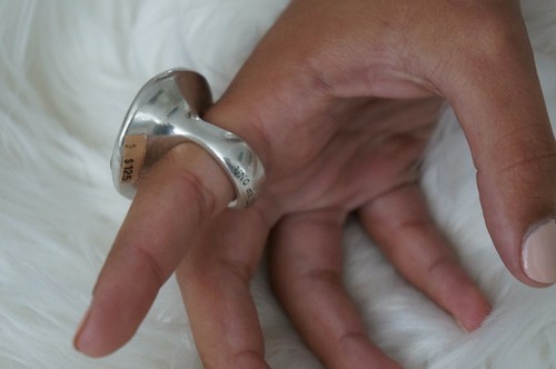 Lock Charm Statemnt Ring 6 7 7.5 8 NEW UNO de 50 Retired Silver Murano Glass W